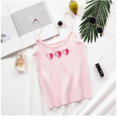 Love Embroidered Slim Cute Camisole Women's Knit Bottoming Top