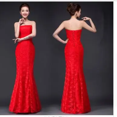 Long dress fuchsia and white lace trailing sexy bride wedding dress - Gules