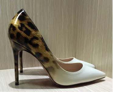 Shallow mouth pointed fine with color matching leopard sexy fashion high heels - Leopard