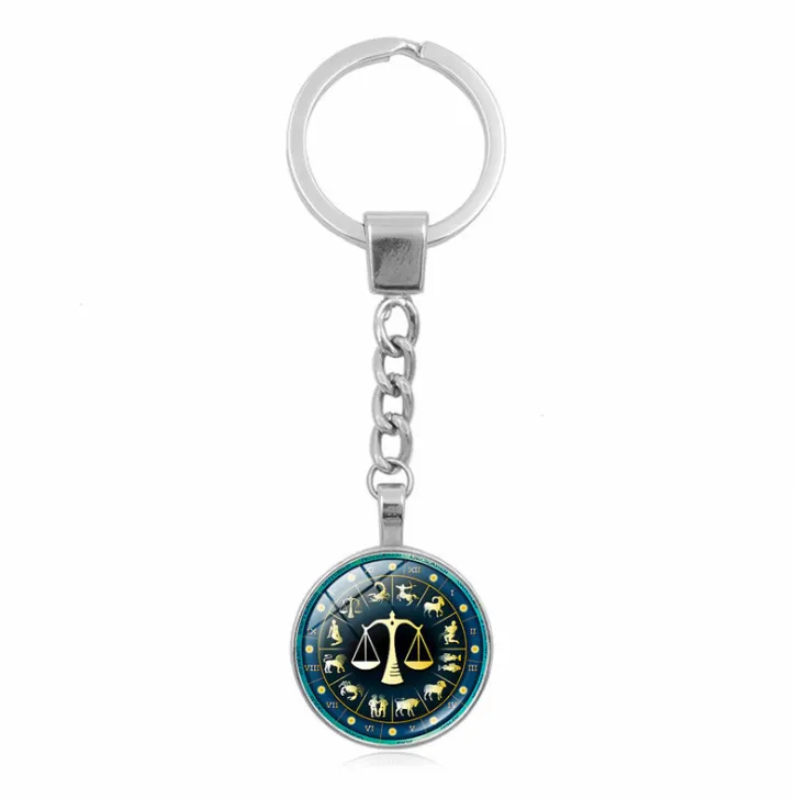 New twelve constellation key ring pendant fine time gemstone key chain - Libra