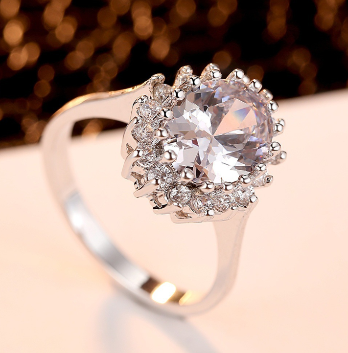 Hot plated white gold and zircon British Kate Princess ring Creative full diamond zircon ring