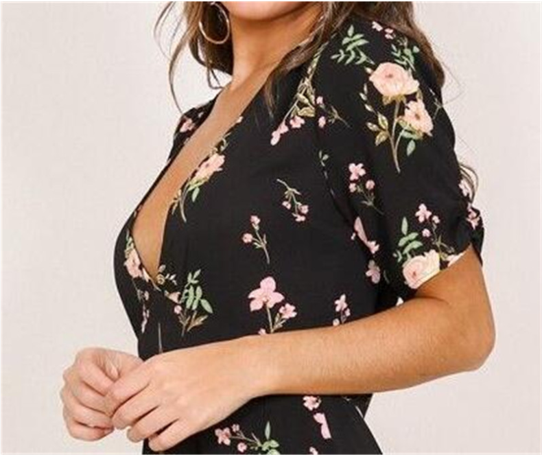 Printed chiffon low collar and large dress