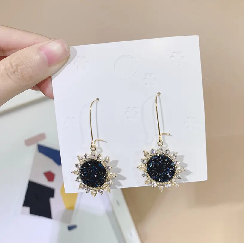 Korea sweet temperament crystal sun flower ear hook cute snowman Christmas tree snowflake pearl earrings earrings 5595