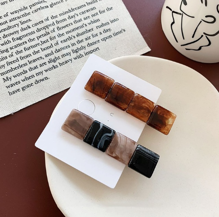 Colorblock resin square geometry hairpin combination Korea retro forest system bangs clip hair accessories