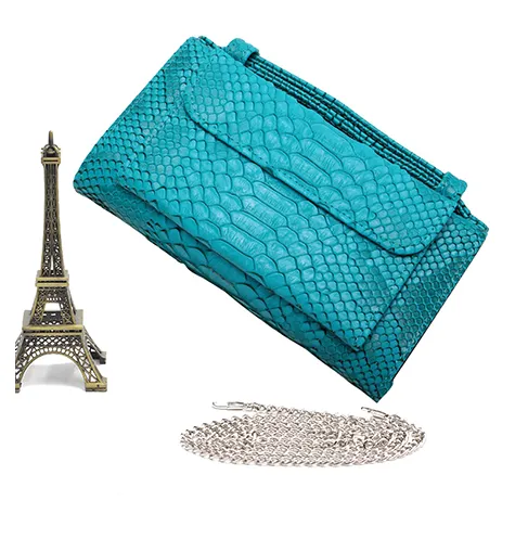 New snake pattern clutch bag handbag chain shoulder Messenger bag wallet ladies long section Emerald - Shop at LoveMi