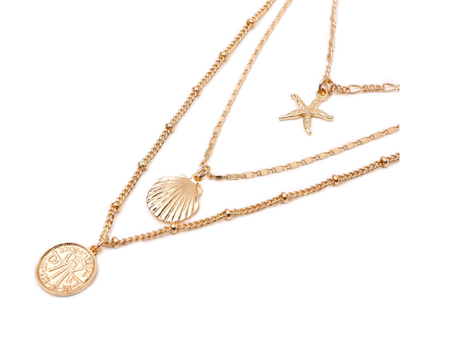 Cross-border new accessories original fashion starfish shell metal pendant Europe and America Bohemian multi-layer necklace jewelry