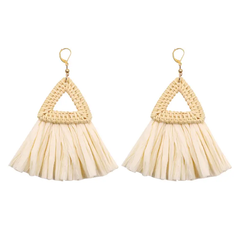 New Lafite Grass Earrings Bohemian Europe and America Exaggerated National Wind Earrings Creative Weaving Lafite Earrings Women