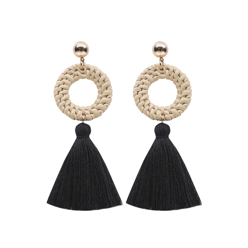 New Lafite Grass Earrings Bohemian Europe and America Exaggerated National Wind Earrings Creative Weaving Lafite Earrings Women