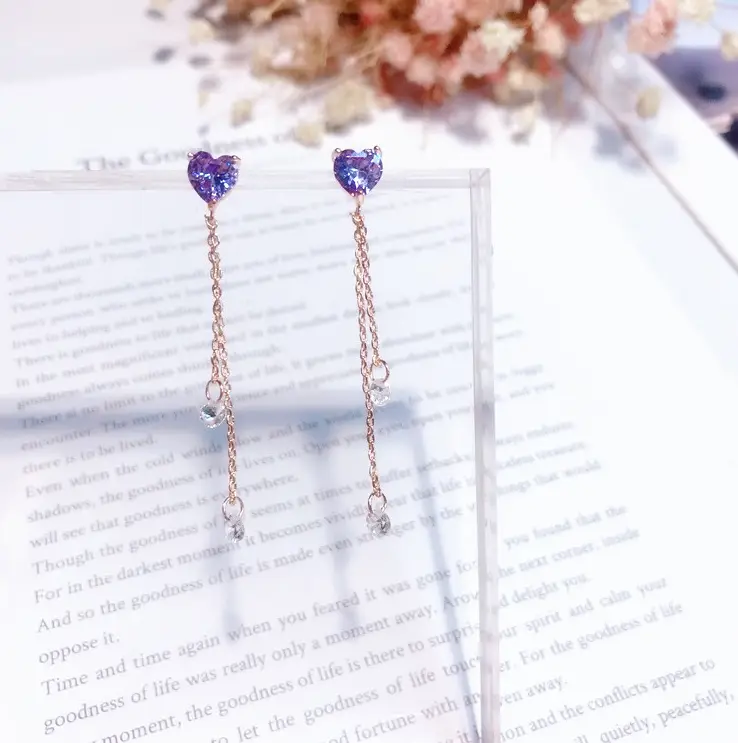 Dongdaemun, Korea, love heart, water drops, purple earrings, simple, casual earrings