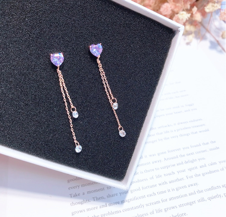 Dongdaemun, Korea, love heart, water drops, purple earrings, simple, casual earrings