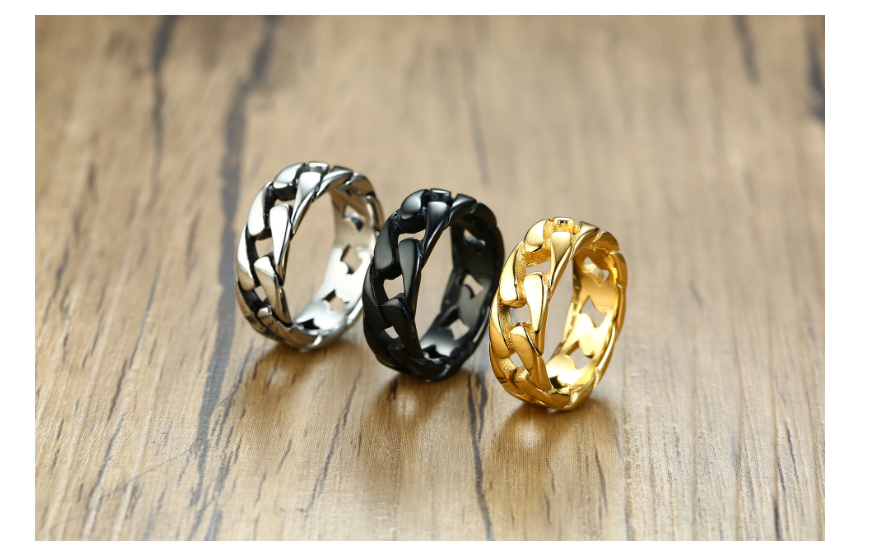 Tidal male locomotive chain ring three-color optional three-dimensional texture personality ring