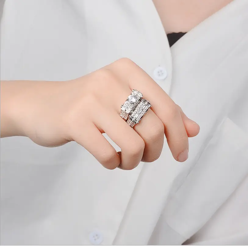 Ebay cross-border supply of hot-selling diamond ring female wish new eight heart and eight arrows simulation engagement ring