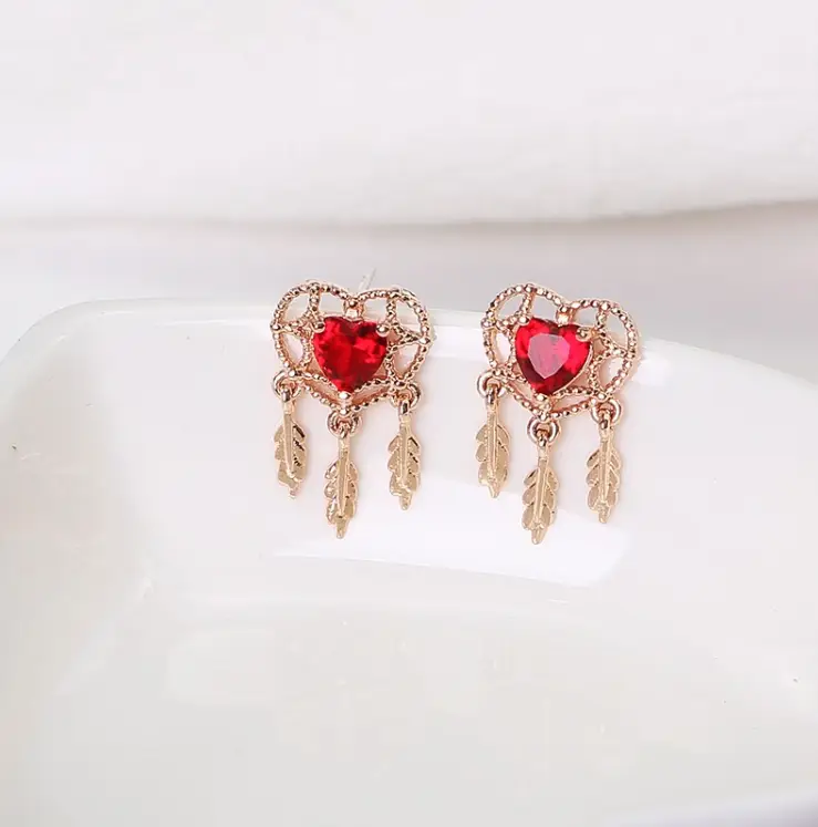 925 silver needle ear nails female temperament Korean personality simple wild zirconia peach heart earrings love girl heart earringsMaterial: Alloy / Silver Pla