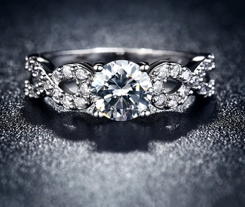 MDEAN fashion personality ladies dresses high quality inlaid zircon vintage white gold ring MSR099