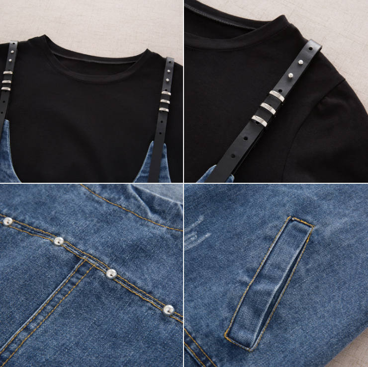 Fat mm denim strap skirt fat sister summer dress ageing gas suit large size women's slim two-piece suit