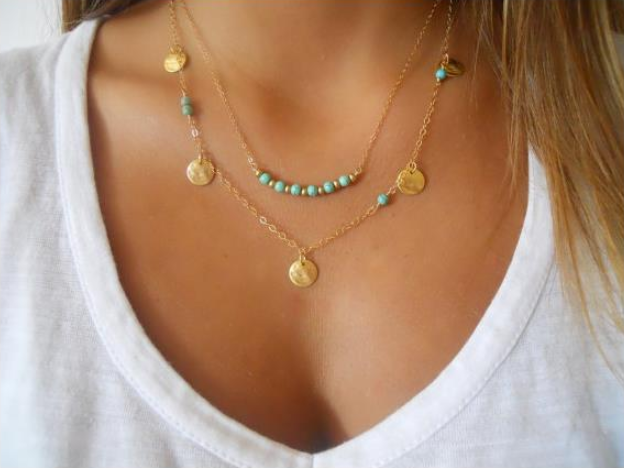 Europe and the United States foreign trade multi-layer round turquoise pendant necklace fashion trend temperament wild clavicle chain jewelry C054