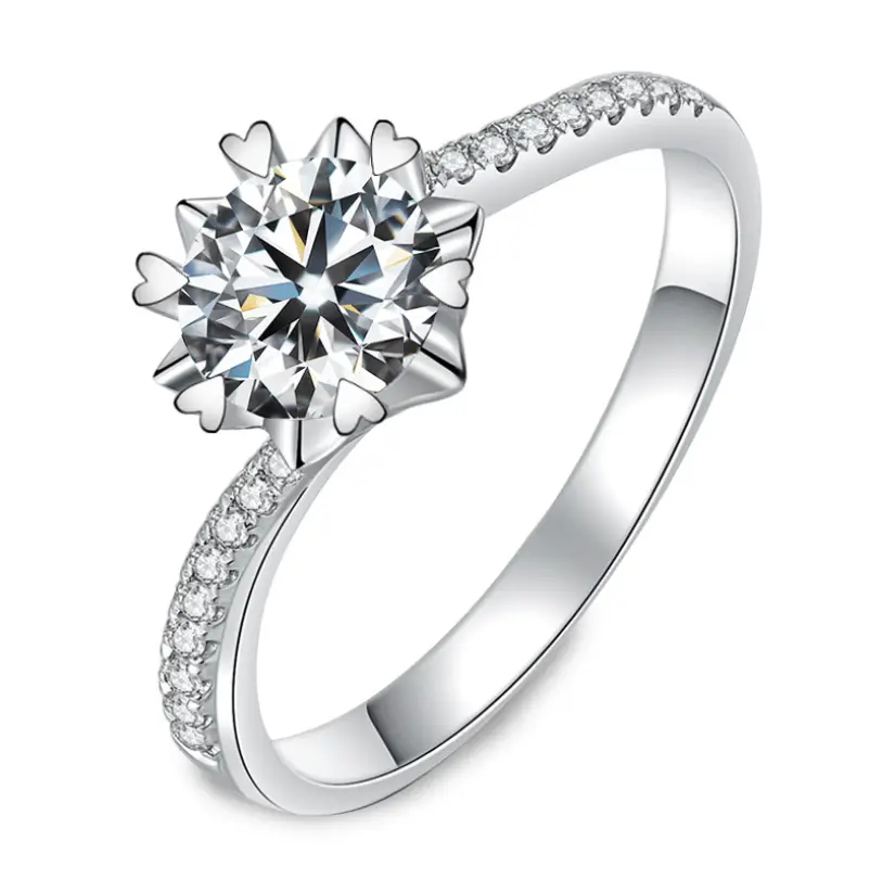 Women's gold-plated inlaid zircon simulation diamond ring twist arm cross elegant beautiful snowflake heart carat ring