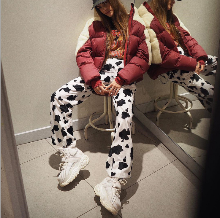 Cow print fashion high waist straight pants casual pants