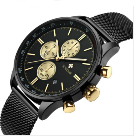 A generation of WWOOR brand three eyes six needles multi-function men's sports watch mesh belt quartz watch wholesale
