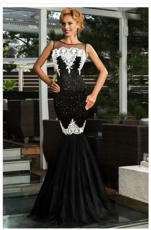 Long Skirt Sexy Sleeveless Sequin Mesh Stitching Banquet Evening
