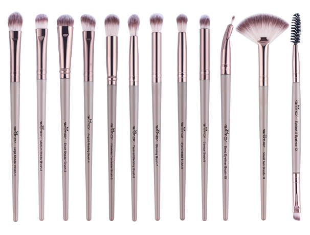 12 eye shadow brush nose shadow high light repair capacity shadow eyebrow brush portable novice makeup brush set Khaki - Shop at LoveMi