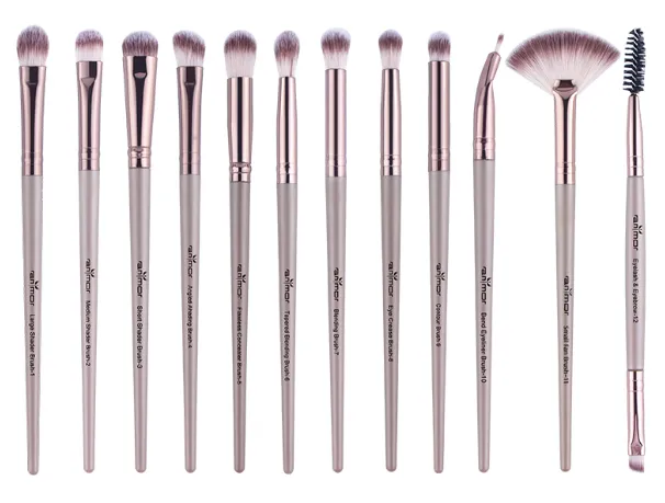 12 eye shadow brush nose shadow high light repair capacity shadow eyebrow brush portable novice makeup brush set Khaki - Shop at LoveMi