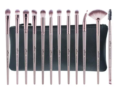 12 eye shadow brush nose shadow high light repair capacity shadow eyebrow brush portable novice makeup brush set Khaki And Bag - Shop at LoveMi