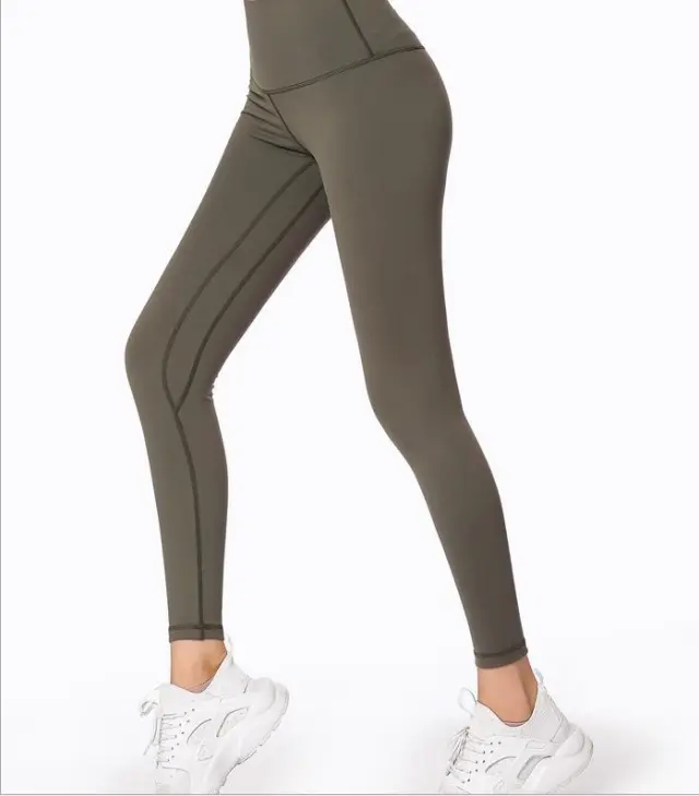 High waist tights sports pants women's running fitness pants quick drying nine pants high elastic yoga pants Army Green - Shop at LoveMi