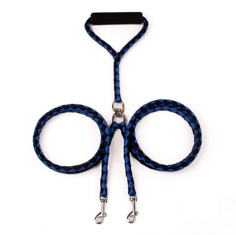 Pet Hand-knitted Traction Wear-resistant Dog Leash Double-ended Hand-knitted Braided Rope Outdoor Dog Leash - Blue Black