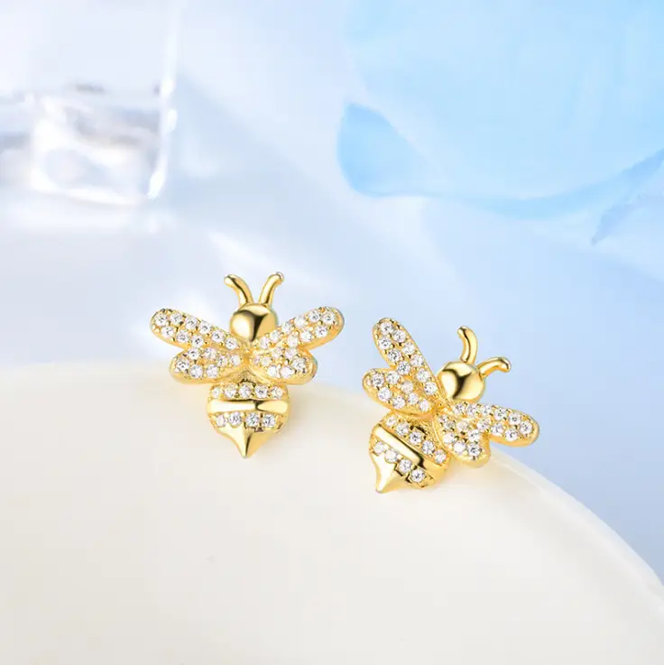 S925 silver pin with zircon earrings