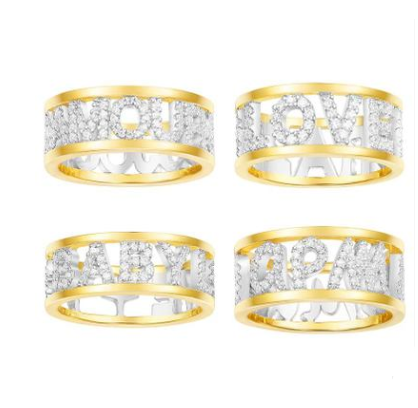 Sterling silver crystal diamond couple ring