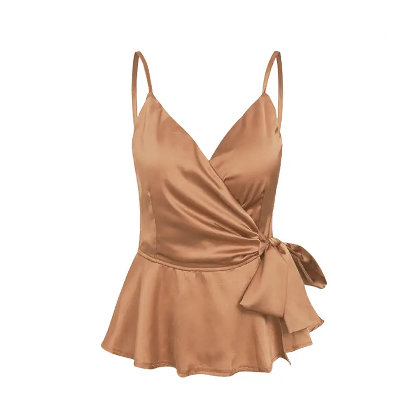 cross-border women's new European and American sexy silky satin ruffled camisole vest women's AliExpress hot