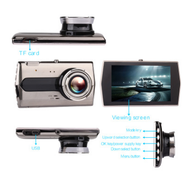 Zinc alloy driving recorder HD night vision Dual-lens double-record 4 inch 1080P reversing image — foto 5