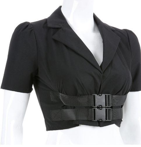 School bag buckled navel crop top