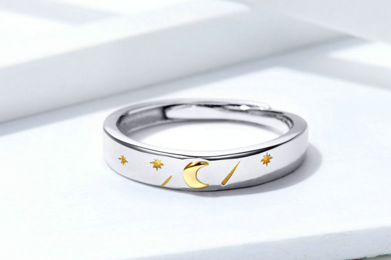 Silver Ziyun New Star Moon 925 Sterling Silver Ring Adjustable Platinum Platinum European and American Fashion Cross-border Ring SCR509