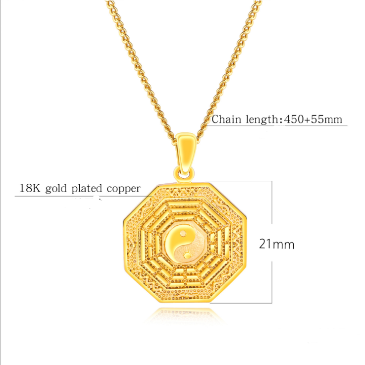 Euro coins gold gossip yin and yang taiji pendant necklace Vietnam sand gold imitation gold accessories clavicle chain