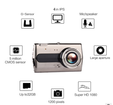 Zinc alloy driving recorder HD night vision Dual-lens double-record 4 inch 1080P reversing image — foto 3