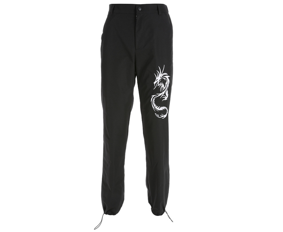 Explosion models women's new trend embroidery dragon shaped casual pants Black - Shop at LoveMi