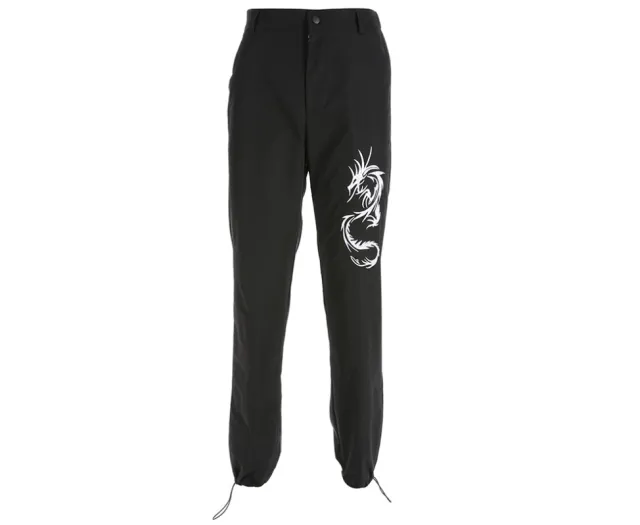 Explosion models women's new trend embroidery dragon shaped casual pants Black - Shop at LoveMi