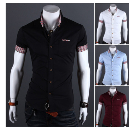 Foreign trade EBAY AliExpress purchase wholesale men's short-sleeved shirt plaid contrast color men's shirt 9019