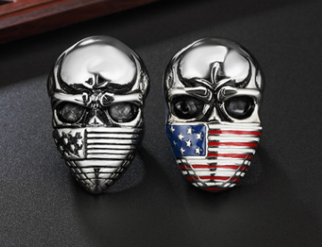 European and American personality retro masked flag men's skull titanium steel ring