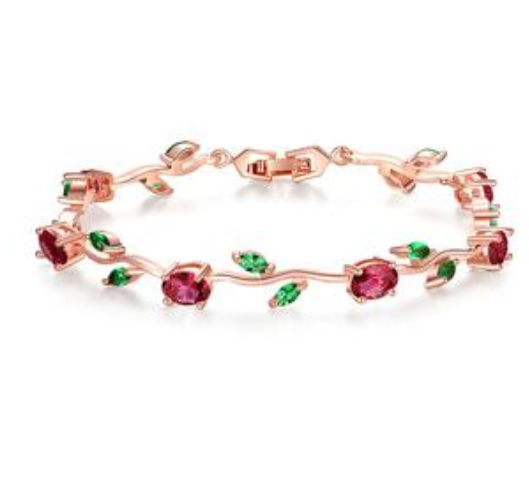 Minimalistic red fruit green leaves student bracelet female fashion girlfriends bracelet