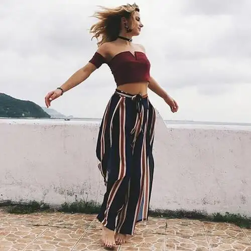 Women's Pants Fashion Striped Sexy Split Wide-leg Casual Women