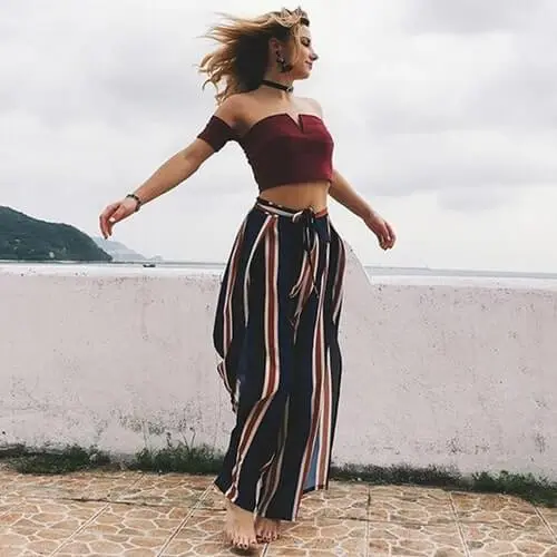 Women's pants fashion striped sexy split wide leg pants casual pants women Red And Blue Stripes - Shop at LoveMi