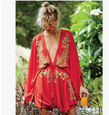 V-neck embroidery dress