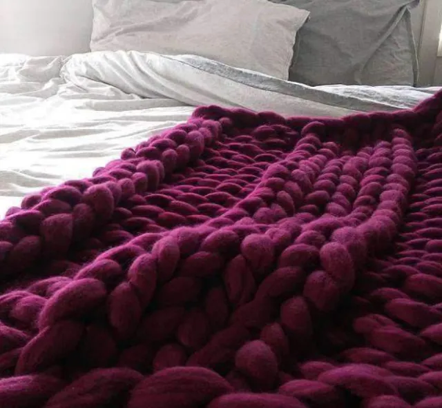 Acrylic woven super thick wool blanket Wine Red - Shop at LoveMi
