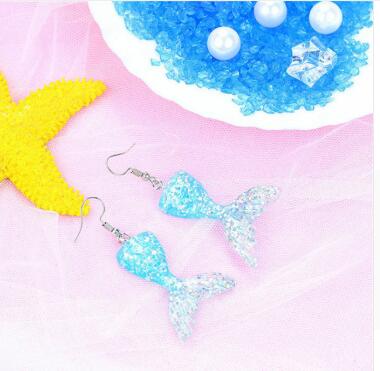 Gradient mermaid fish ear hooks girl heart resin mermaid fishtail foam earrings