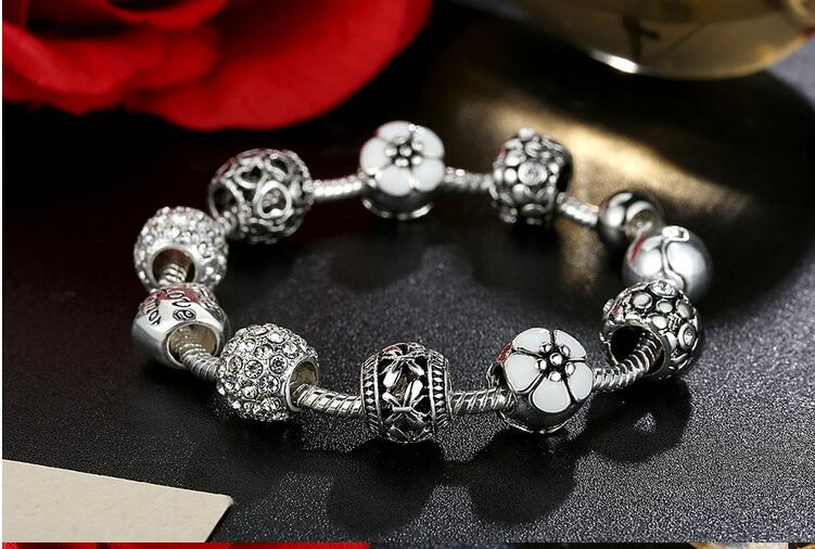 Large hole glass beads inlaid diy alloy bracelet European and American hot jewelry bracelet