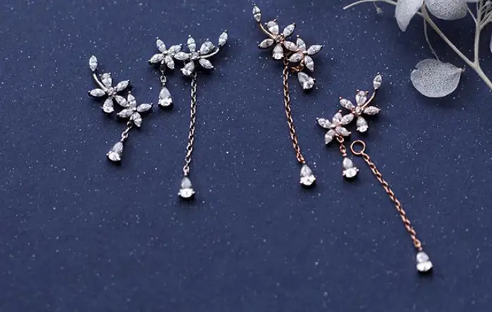 Fringed flower zircon sterling silver earrings