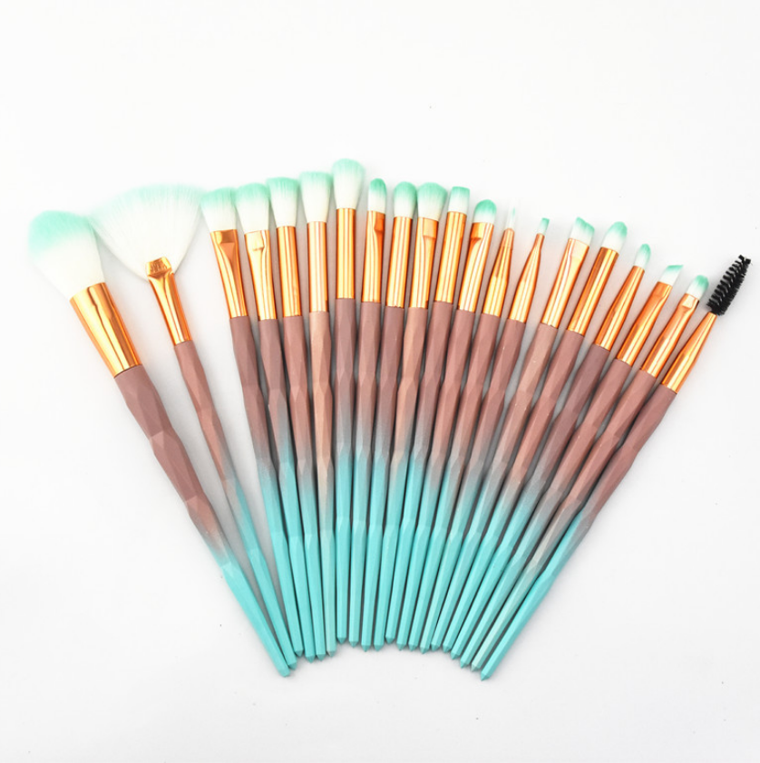 20 fiber eye group suit multicolor eye shadow set brush plating plastic handle beauty tools Blue Brown - Shop at LoveMi